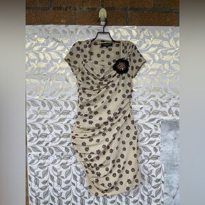 Adele Fado Italy Ruched Floral Mini Dress - Brown & Cream Whimsigoth Aesthetic -